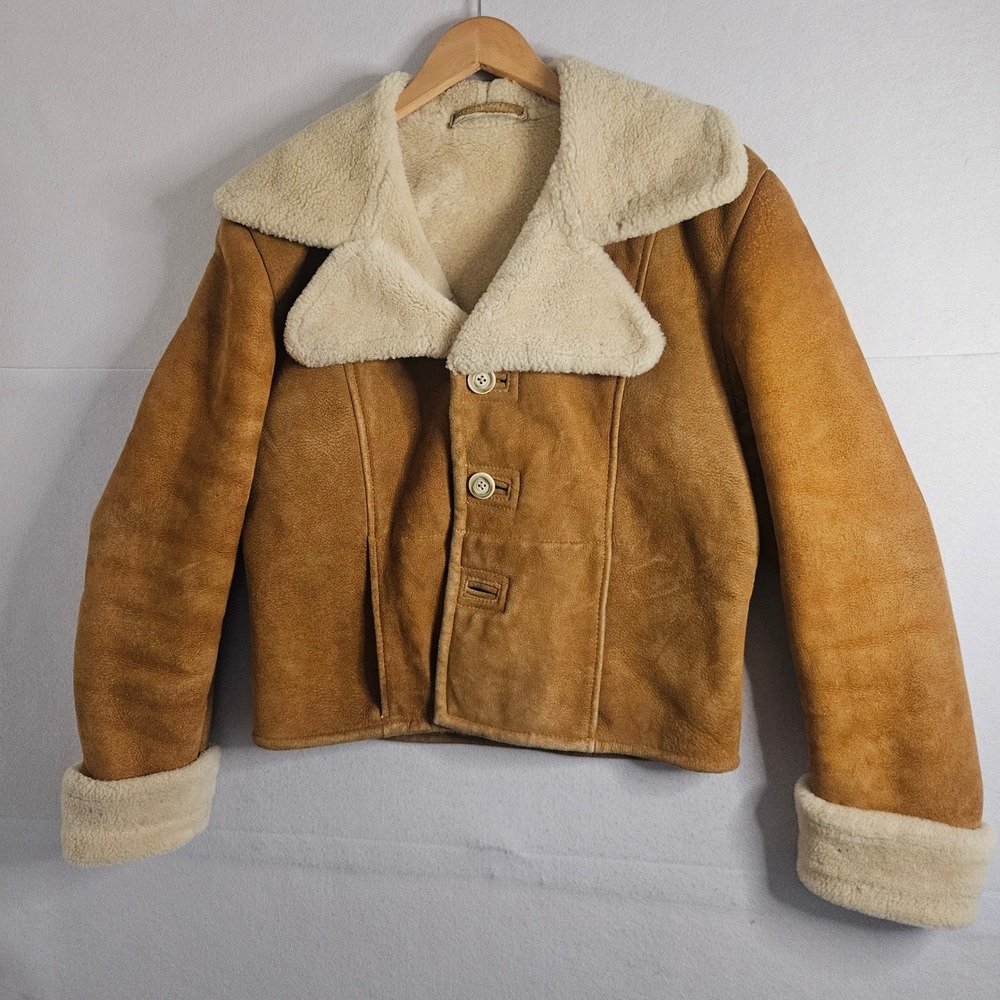 Vintage Matterhorn Napa California Shearling Suede Jacket Tan Brown 42 Retro 70s